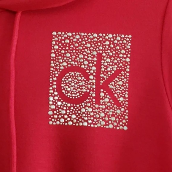 Calvin Klein Red and Gold Logo Studded Long Sleeves Hooded Dress Plus Size 3X - Picture 7 of 13
